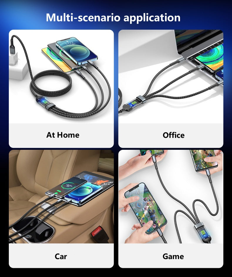 🔥3-in-1 Smart Transparent Visible Chip Data Cable-100W Super Fast Charging