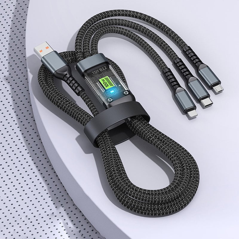 🔥3-in-1 Smart Transparent Visible Chip Data Cable-100W Super Fast Charging