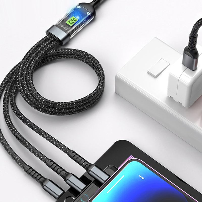 🔥3-in-1 Smart Transparent Visible Chip Data Cable-100W Super Fast Charging