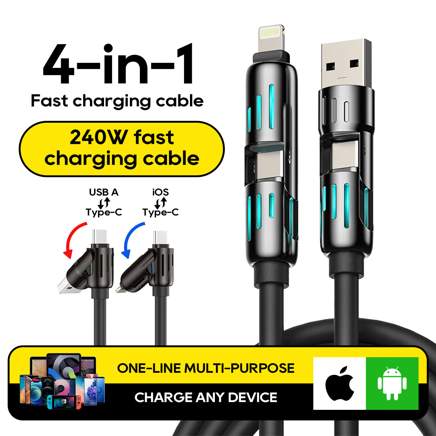 📲240W⚡ 4-in-1 USB Cable -⚡Buy More Save More⚡